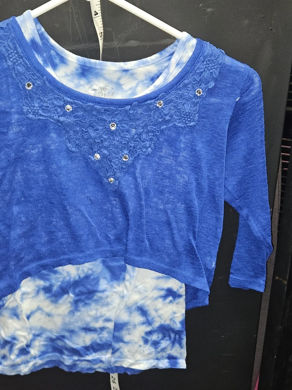 Justice Girls Blue Layered Tie-Dye Lace Top with Rhinestones